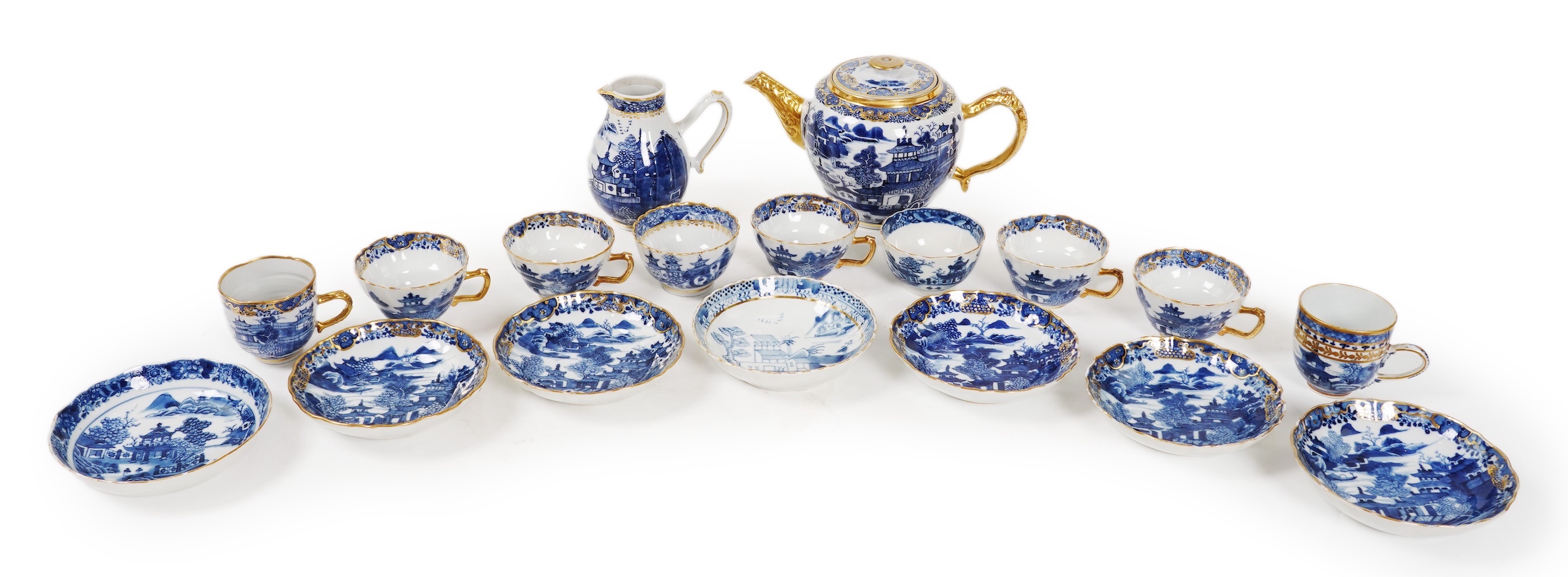 A group of Chinese gilt-decorated blue and white tea wares, Qianlong period